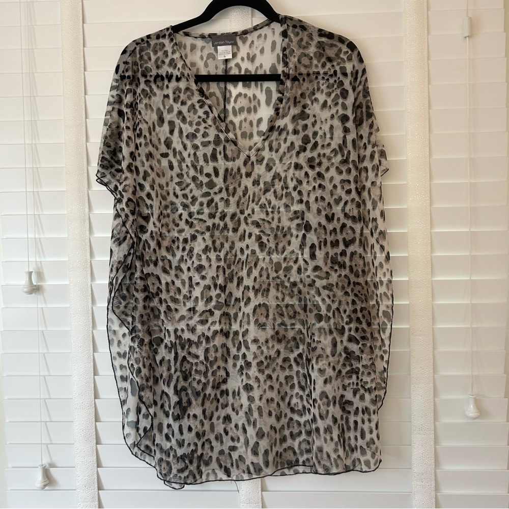 Jordan Taylor Swim Coverup Leopard Print Flowy Beach Black Brown Small